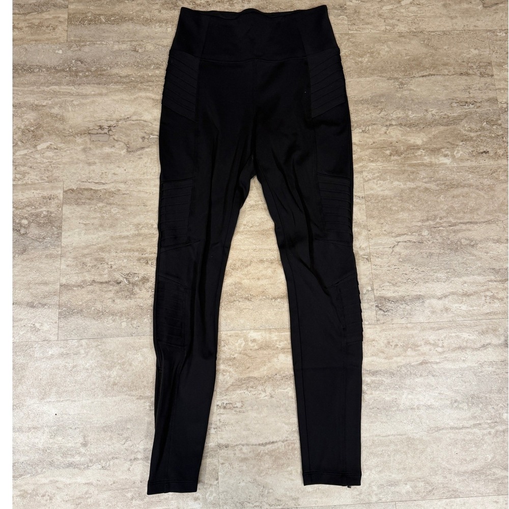 Athleta Delancey Moto Tight Black High‎ Rise Leggings Ankle Zip Small